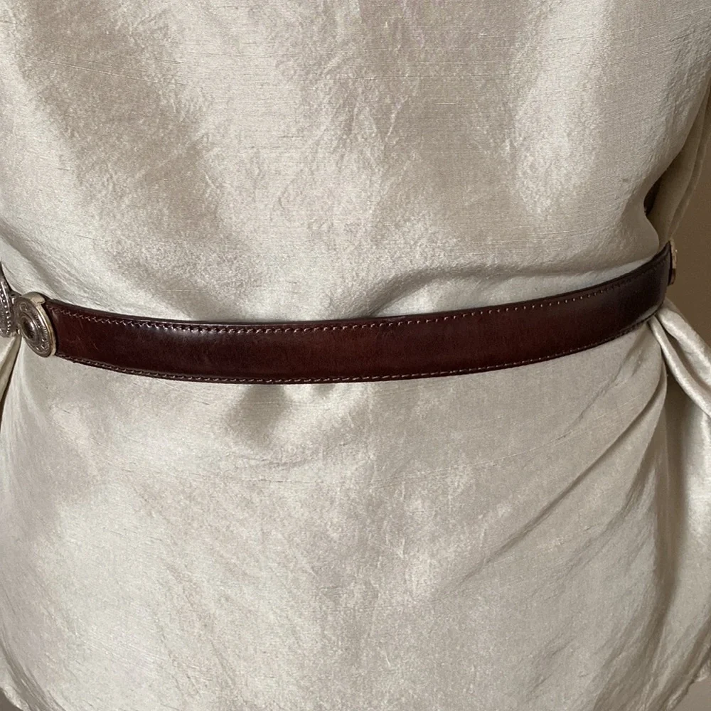 Fossil Brown Leather Belt with Silver buckle and medallions Size - Small
